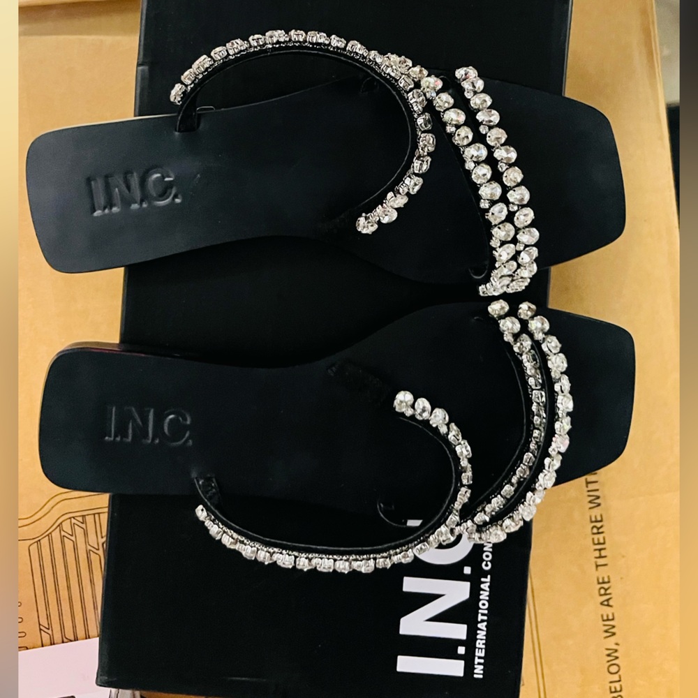 INC International Concepts Black Rhinestone Sandals